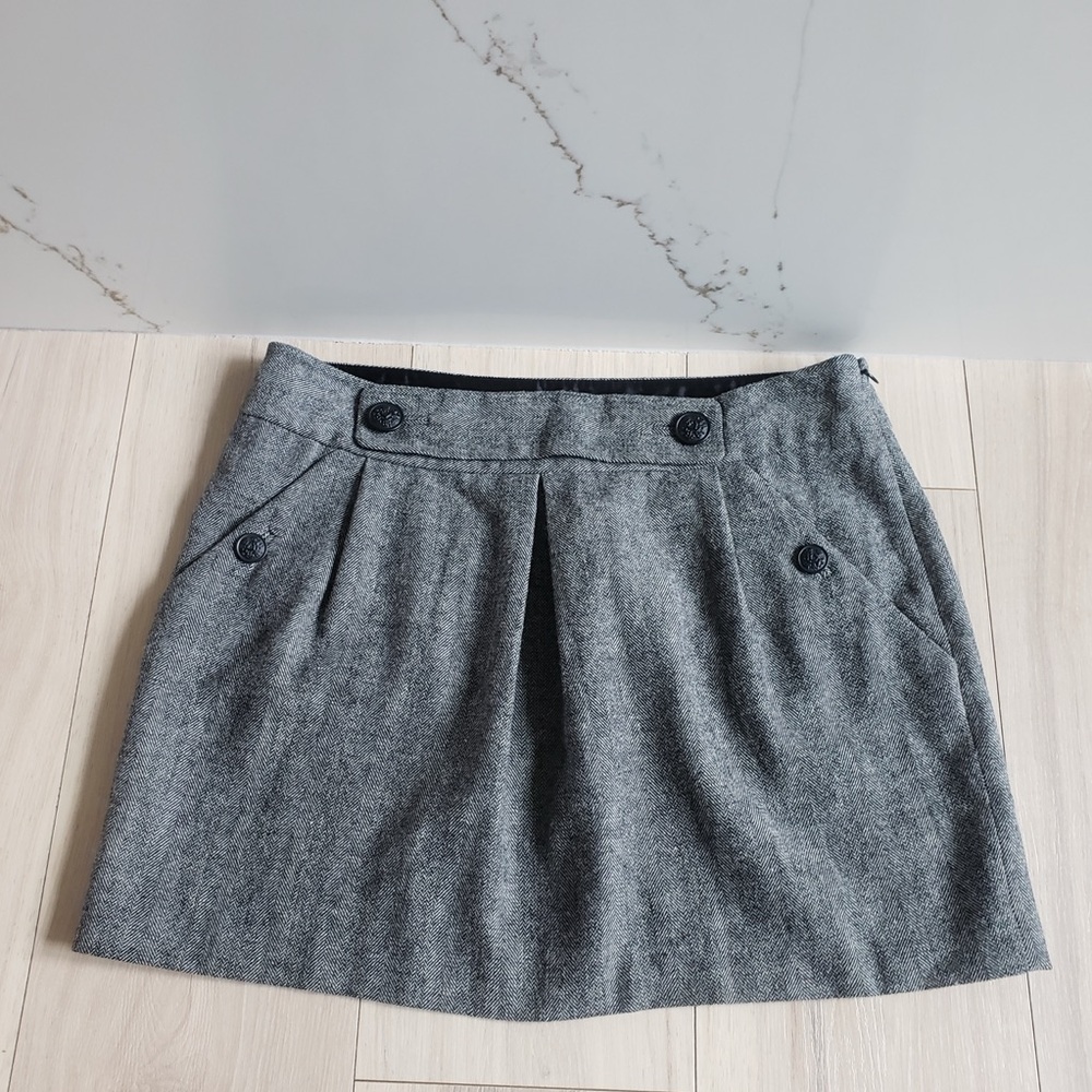 Banana Republic Skirt Womens 12 Petite Gray Wool Tweed Pleated Mini